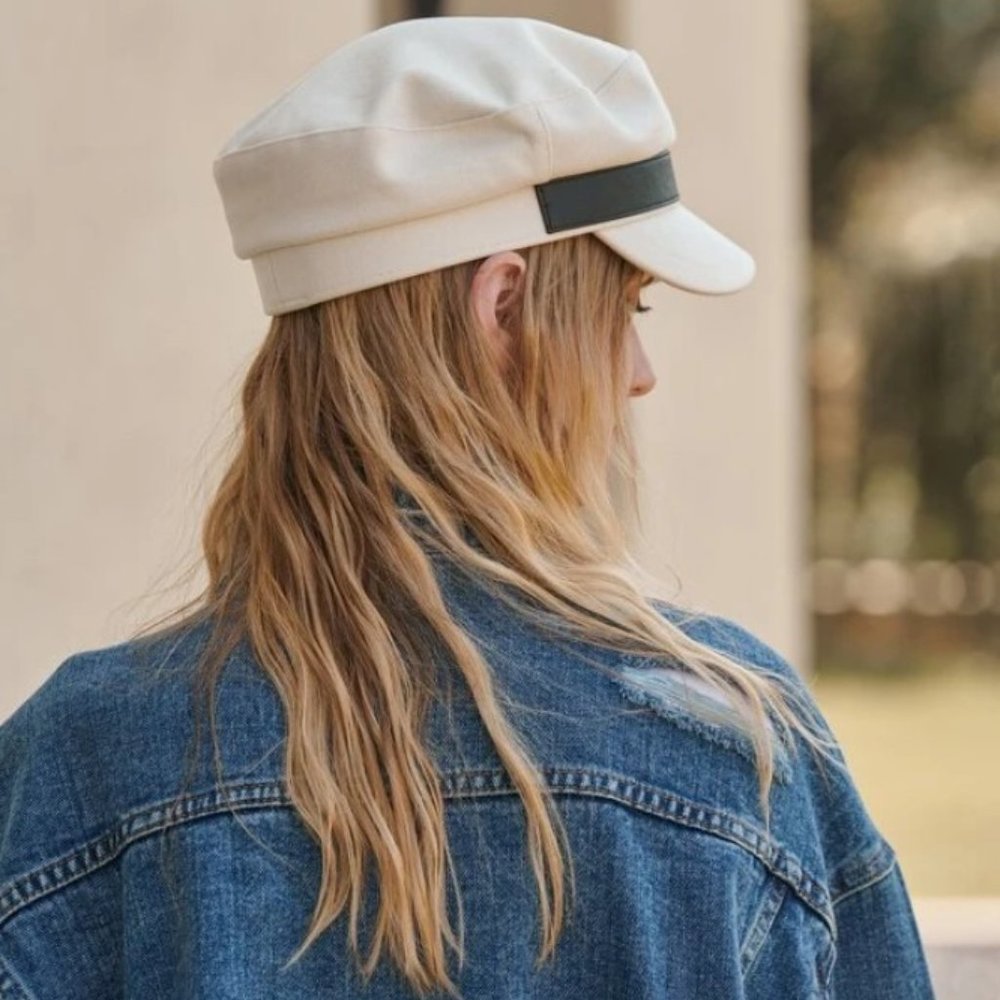 White Women's Beret Hat w/ Chain Decorated Peaked Cap Newspaper Hat Vintage - Picture 5 of 10